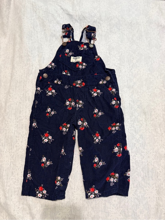 OshKosh B'gosh Other - OshKosh B’gosh 9M Floral Corduroy Overalls Navy Snap Leg Baby Girls EUC